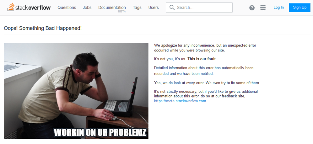 Screen capture of a Stackoverflow.com error