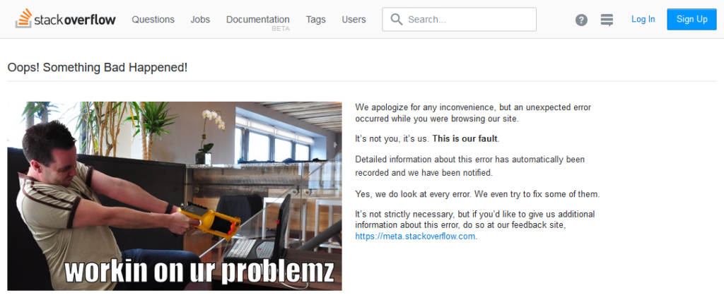 Screen capture of a Stackoverflow.com error