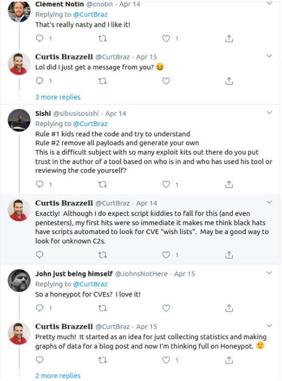 Snapshot of a Twitter comment thread with Curtis Brazzell ruminating on future iterations of the experiment